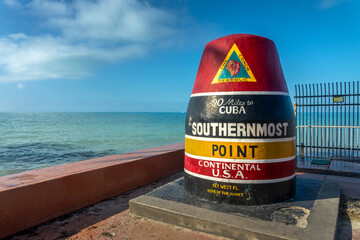 Southernmost Point, 90 miles from Cuba, famous concrete buoy in Key West, Florida