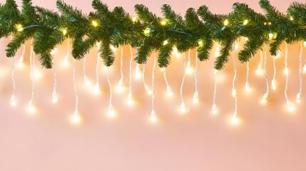 Christmas Garland Lights Festive Decor Pink Background
