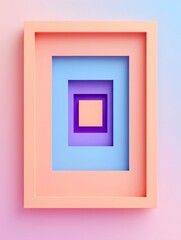 Colorful square frames creating a tunnel effect with pastel color palette design art