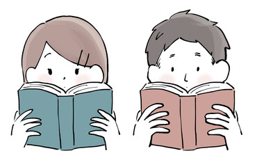 本を読む男女アイコン・セット