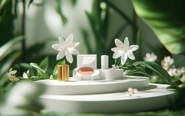 Luxury Cosmetics Product Mockup in Lush Green Foliage