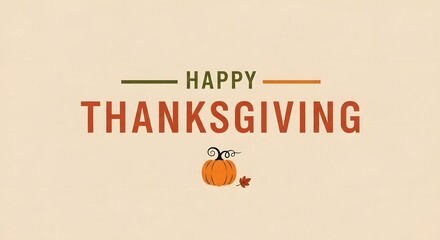 Happy thanksgiving text with a cute pumpkin and autumn leaf illustration on a beige background
