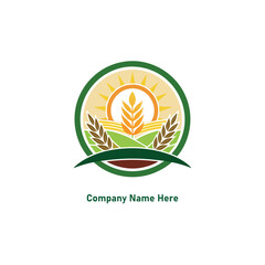 agriculture logo design vector with sun and rice
