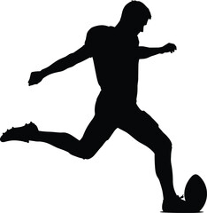 Silhouette American football player kicking ball, athlete performing field goal, sports action vector, dynamic motion artwork, professional game illustration, athletic competition concept design