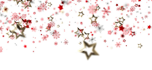 Festive background with red and gold stars and snowflakes. Perfect for Christmas, New Year, winter holidays.