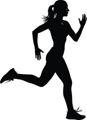 Silhouette woman running, athletic female jogger vector, fitness exercise illustration, healthy lifestyle concept, sports training artwork, dynamic movement design, workout activity graphic