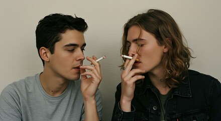 Two friends smoking together minimalist style
