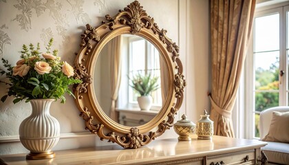 Vintage Mirror on Floral Wall