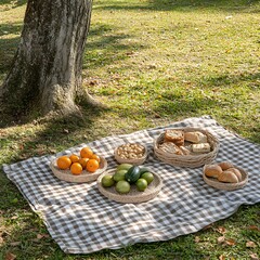 Sunny Park Picnic Basket with Fruits and Bread