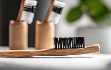 Close-up of Eco-Friendly Bamboo Toothbrush with Black Bristles