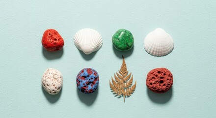 Collection of Natural Elements Arranged on Textured Surface