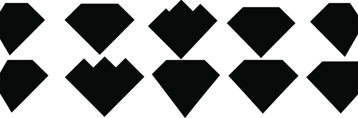 Geometric diamond shapes, gem silhouettes, abstract icons, crystal outlines, polygon design, faceted forms, jewel vector, modern pattern, symmetry art, illustration