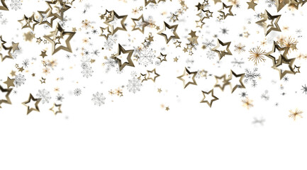 Elegant holiday design with gold stars and snowflakes. Perfect for Christmas, New Year, and winter themes.
