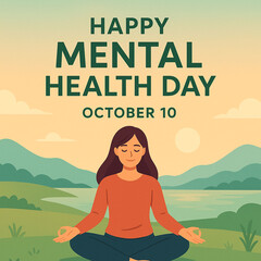 World Mental Health Day Awareness, Happy Mental Health Day, Peaceful Illustration