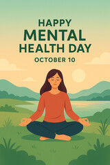 World Mental Health Day Awareness, Happy Mental Health Day, Peaceful Illustration