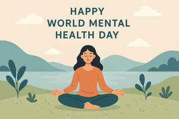 World Mental Health Day Awareness, Happy Mental Health Day, Peaceful Illustration