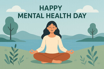 World Mental Health Day Awareness, Happy Mental Health Day, Peaceful Illustration