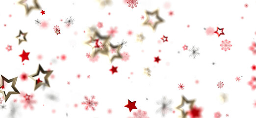 Festive winter background with red and gold stars, snowflakes. Perfect for holidays, celebration, and winter themes.
