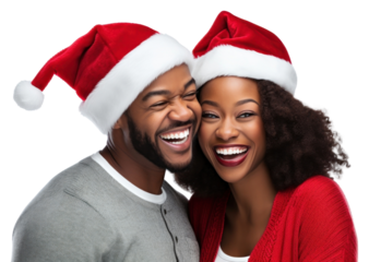 PNG Happy black couple wearing Christmas hat christmas laughing adult.