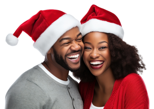 PNG Happy black couple wearing Christmas hat christmas laughing adult.