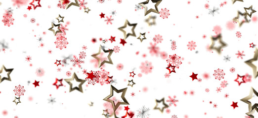 Festive winter background with red and gold stars and snowflakes. Perfect for Christmas, New Year, and holiday designs.