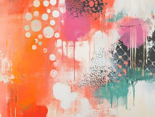 Abstract Coral Pink Teal Canvas Texture Painting Art