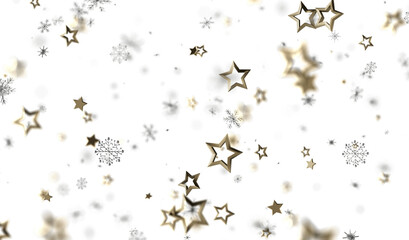 Festive winter background with gold stars and snowflakes. Perfect for holiday designs.
