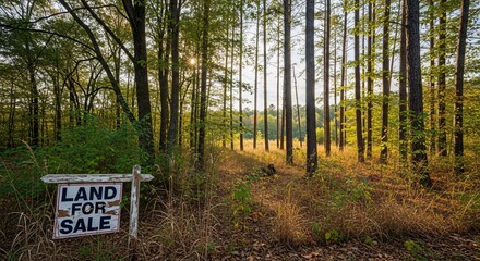 Wooded Land at the Edge of a Forest With a Land for Sale Sign