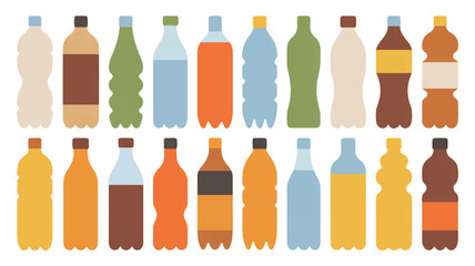 A flat, minimalist illustration of 20 plastic beverage bottles arranged in two rows against a white background. 
