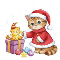 Adorable Cat in Santa Outfit with Gifts and Festive Decorations for Holiday Cheer and Celebration