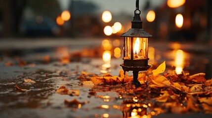 Reflective Autumn Light Illuminating Fallen Leaves