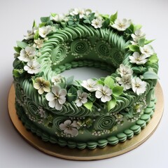 Elegant green wreath cake with flowers