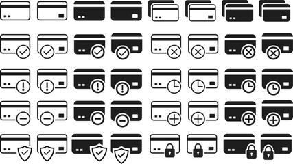 Credit Card icon set. digital payment icons collection. Payment accepted, cancelled, secure payment, alert, transaction symbol and many more