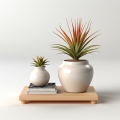 Potted Plants on Modern Wood Stand