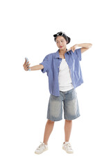 Selfie Moment: A youthful individual takes a selfie with their smartphone, embodying the spirit of the digital age. 