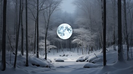 Full moon night in winter wonderland