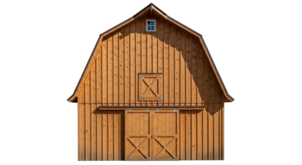 Isolated wooden barn with gambrel roof, hayloft window, and double doors for agricultural storage