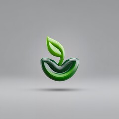 Green Glossy Seedling Icon on Gray Background