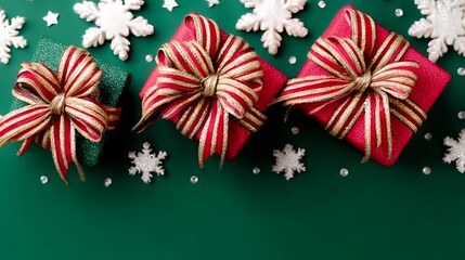 Red and Green Christmas Gifts on Green Background