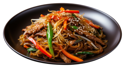 PNG Japchae plate food seafood.