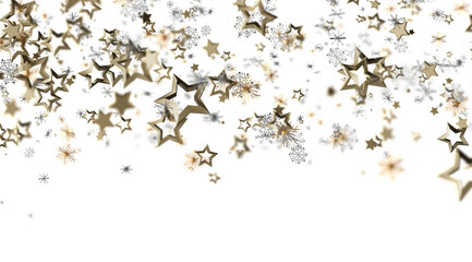 Elegant gold stars and snowflakes on white. Perfect for holidays, celebrations, and winter designs.