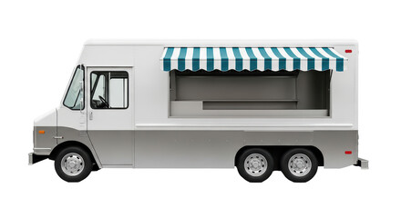 Isolated food truck stands ready to serve customers at a festival or farmers market space © Vetle