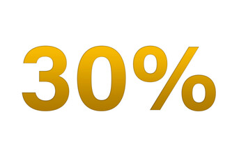 Treinta por ciento en porcentaje dorado