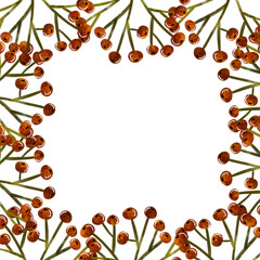 Square border frame with  red berries. Hand drawn botanical card