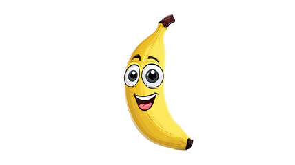 Cartoon banana character funny fruit mascot tropical yellow food illustration smiling face comic style playful cute figure isolated on white background