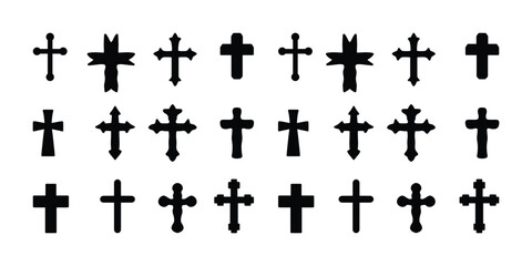 Cross Silhouette Collection. Christian Symbol Vector Set, Religious Cross Icons. Black Silhouette Vector Pack