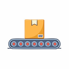 Fototapeta premium Cardboard shipping box moving on a conveyor belt automation and logistics illustration