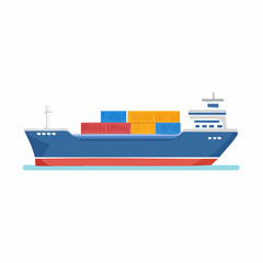 Obraz premium Container Ship Vector Illustration on Water, Cargo Transportation, Global Trade, Freight Transport