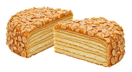 Delicious Almond Cake Cut into Slices with Caramel Glaze Topping