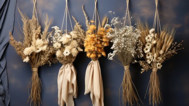 Rustic Dried Flower Bouquets Hanging Decoratively